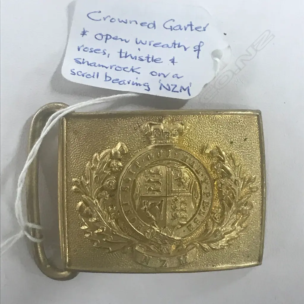 NZ MILITIA WAIST BELT BUCKLE (COAT OF ARMS OVER NZM) QVC. Image 1++