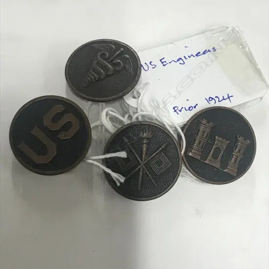 US ARMY PIN BADGES: ENGINEERS; SIGNALS; MEDICAL & ENLISTED MEN [PRIOR TO 1924] (4)