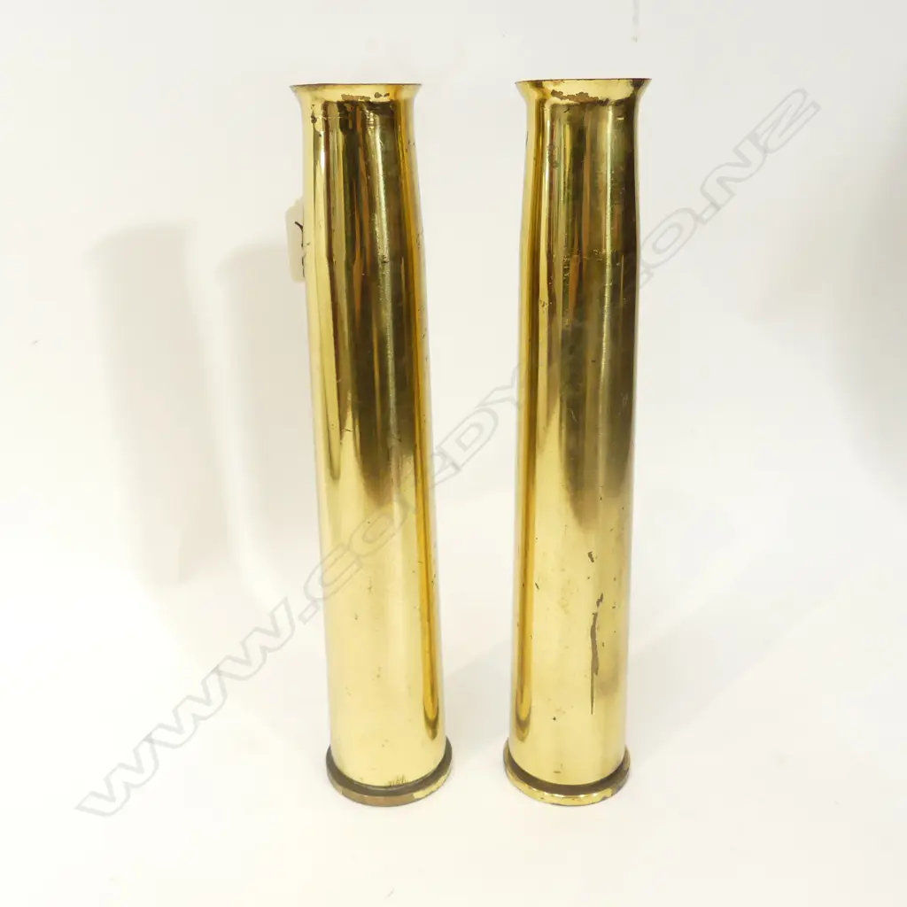 2 BRASS WORKED AMMUNITION SHELLS Image 1++