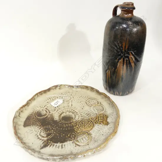 NZ STUDIO POTTERY FLASK & DISH