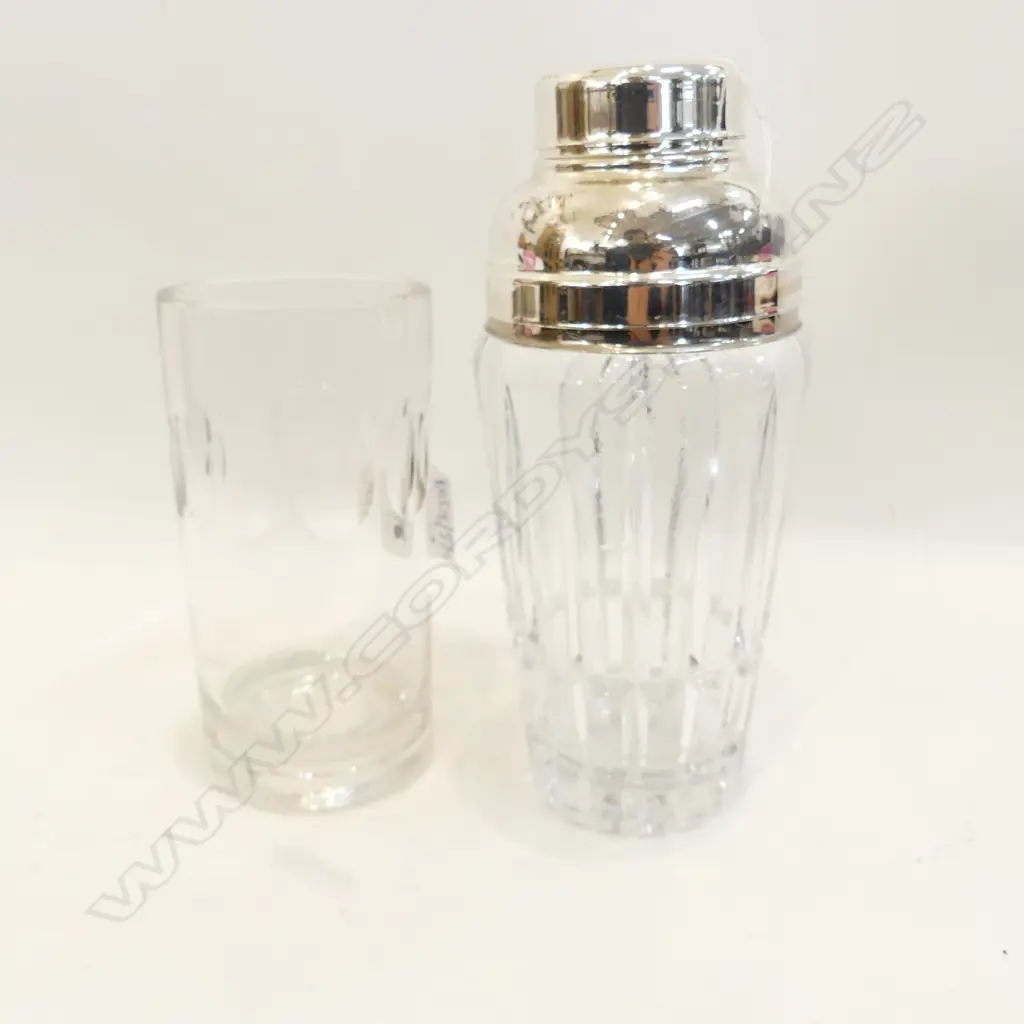 EPNS CUT GLASS COCKTAIL SHAKER & OLD GLASS  Image 1++