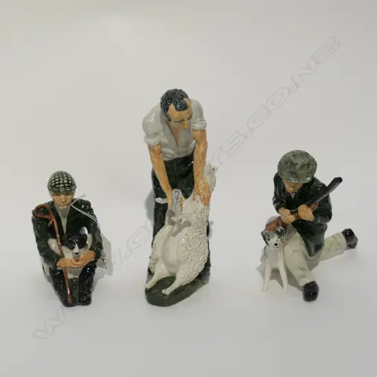 Three Shebeg Isle of Man pottery figures: Shearer signed J. Firth