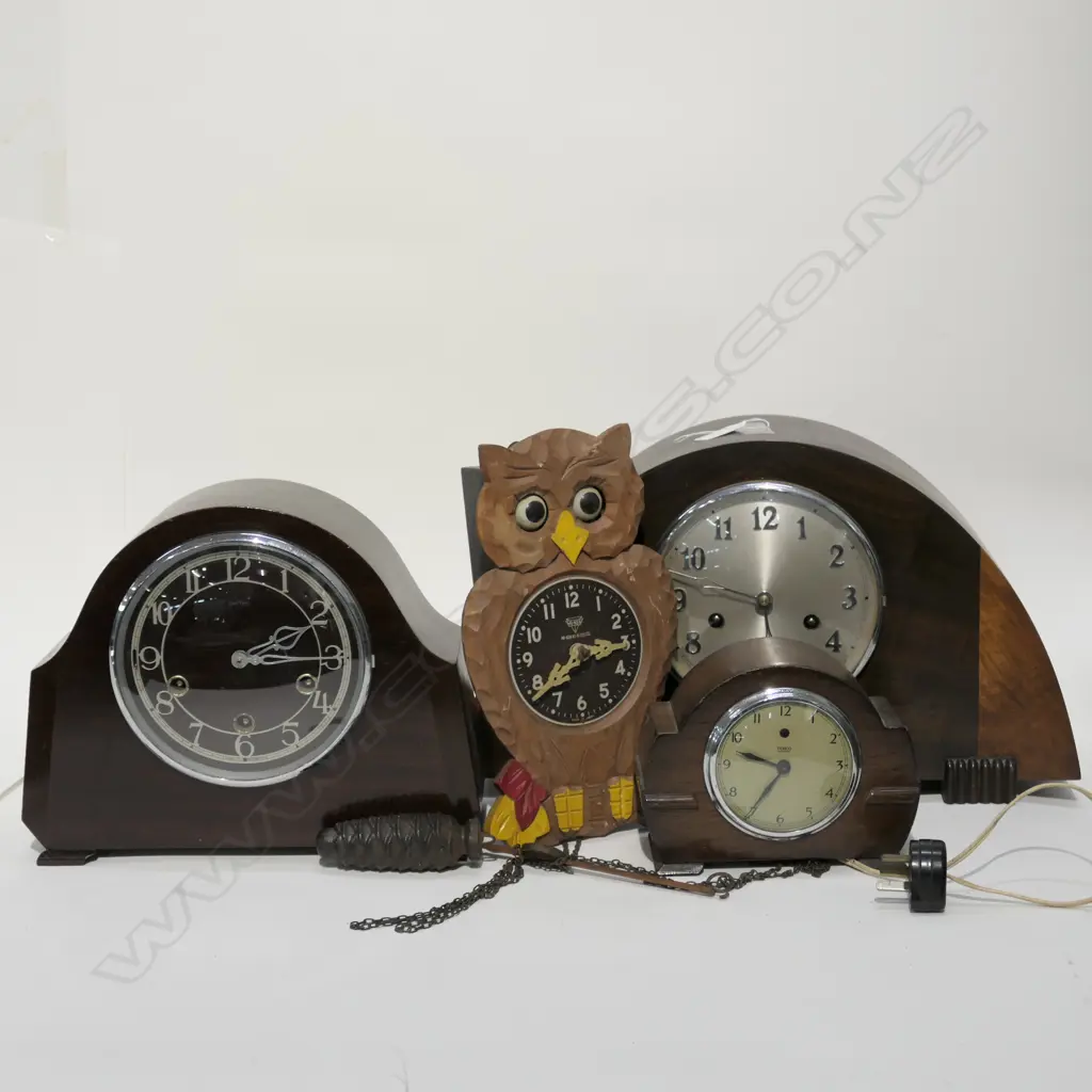 FOUR CLOCKS, 'TEM CO.' MI-KEN OWL, 'SMITHS', LARGEST NO MAKER (4) Image 1++