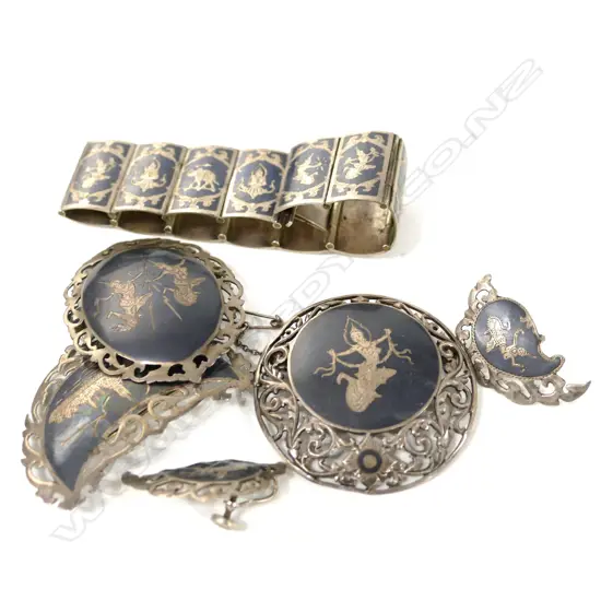 THAI SILVER, BRACELET/3X BROOCHES/ EARRINGS