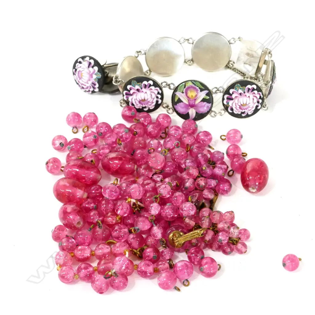 PINK NECKLACE SET/PORCELAIN "TOSHIKANE" BRACELET & EARRINGS SET Image 1++