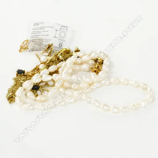 FRESH WATER PEARLS/BRACELET, 3 SETS OF G.P. NECKLACE / EARRING SETS