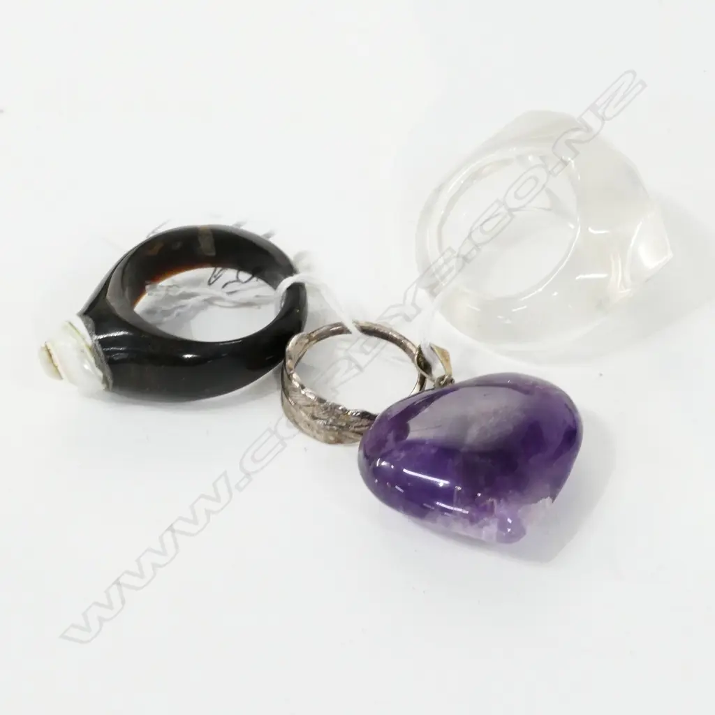 AMETHYST HEART, TWO FUNKY RINGS, SILVER RING Image 1++