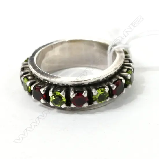 SILVER GARNET & PERIDOT RING