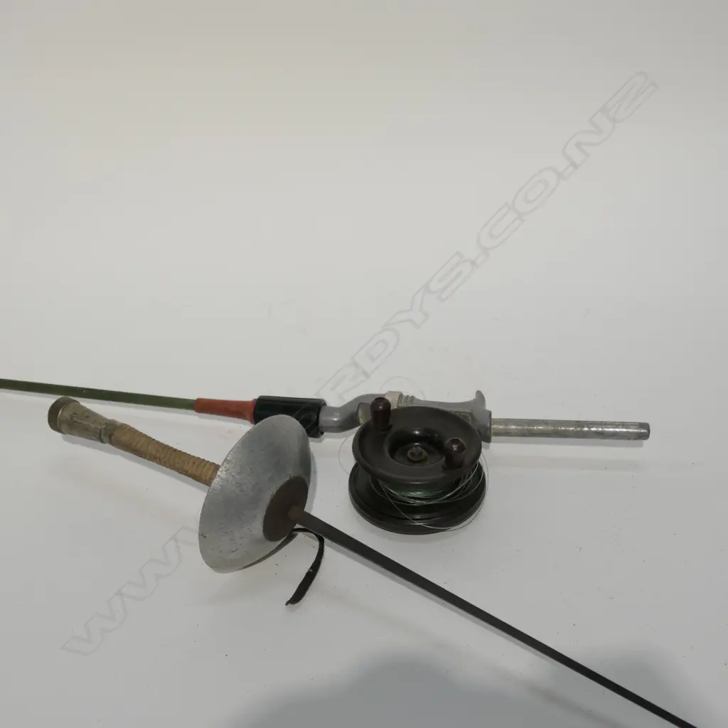 VINTAGE FISHING ROD AND FENCING SWORD Image 1++