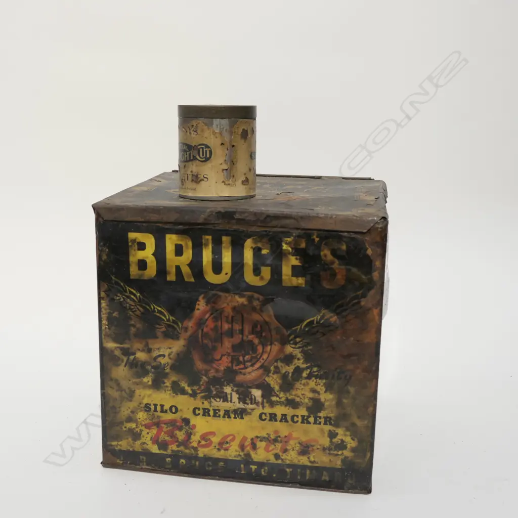BRUCES CRACKER TIN + CIGARETTE TIN AND WEIGHTS H 230 MM Image 1++