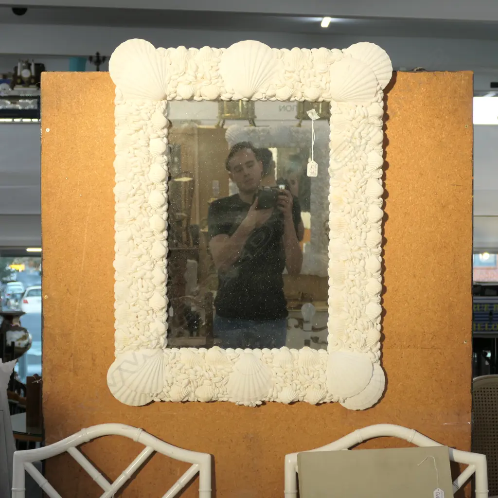 RECTANGULAR MIRROR W SHELL DECORATED SURROUND 640MM X 830MM Image 1++