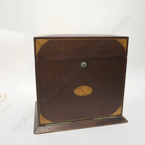 EDWARDIAN MAHOGANY TANTALUS BOX (EMPTY) H. 350MM