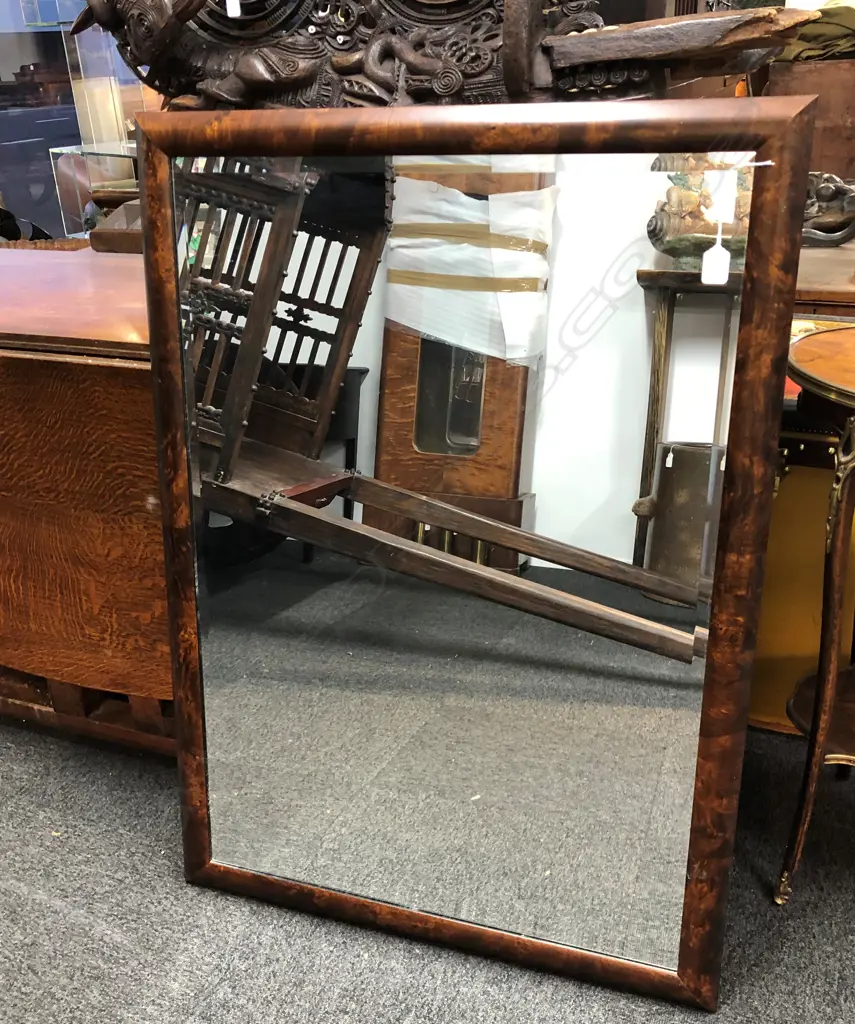 MODERN BEVELLED EDGE MIRROR BURR WALNUT FRAME Image 1++