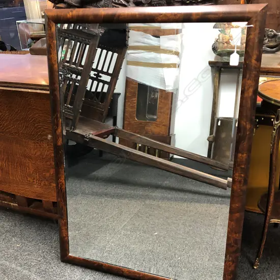 MODERN BEVELLED EDGE MIRROR BURR WALNUT FRAME