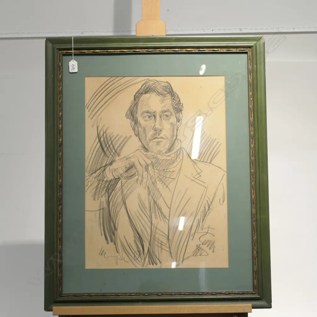 ARTIST UNKNOWN PORTRAIT OF A MAN PENCIL ON PAPER 1960  Image 1++