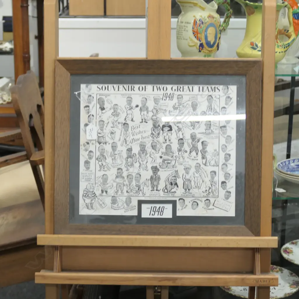 1948 FRAMED SOUVENIR OF 2 GREAT TEAMS 480 X 420 MM Image 1++