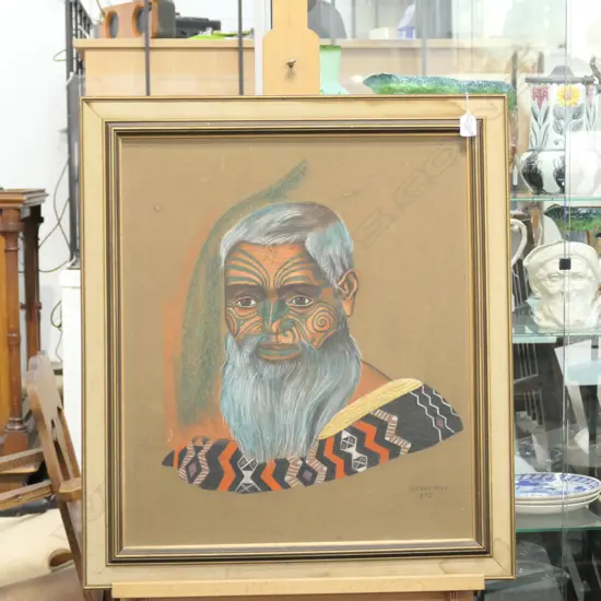 1972 'MAORI CHIEF' PASTEL PORTRAIT - IRENE HALL