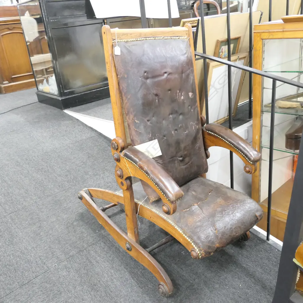 19TH C OAK FRAMED RECLING CAMPAIGN CHAIR FAULTS Image 1++