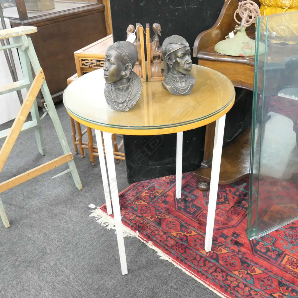 TWO CIRCULAR METAL FRAMED SIDE TABLES H. 715MM Image 1++