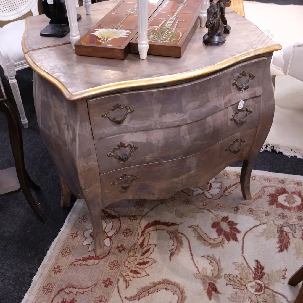 FRENCH STYLE BOMBE COMMODE METALLIC FINISH W. 890MM Image 1++