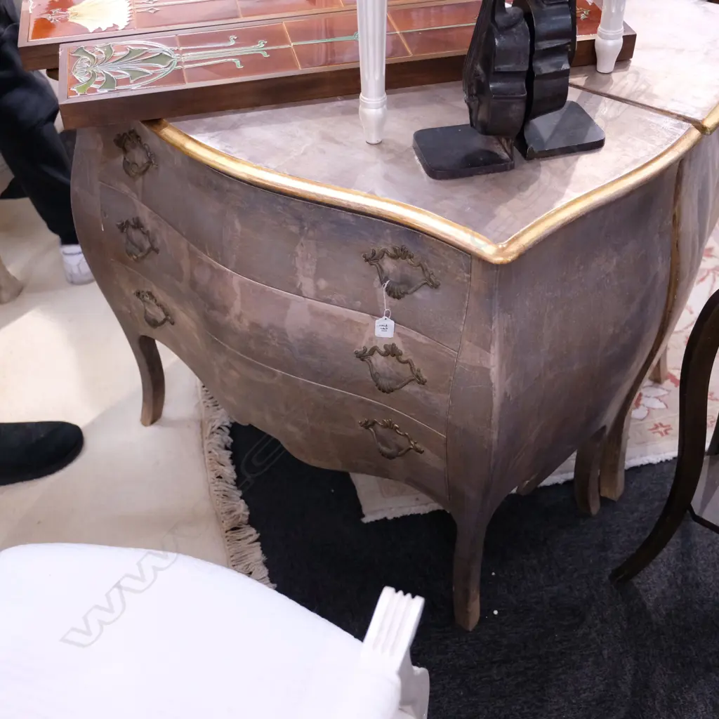 FRENCH STYLE BOMBE COMMODE METALLIC FINISH W. 890MM Image 1++