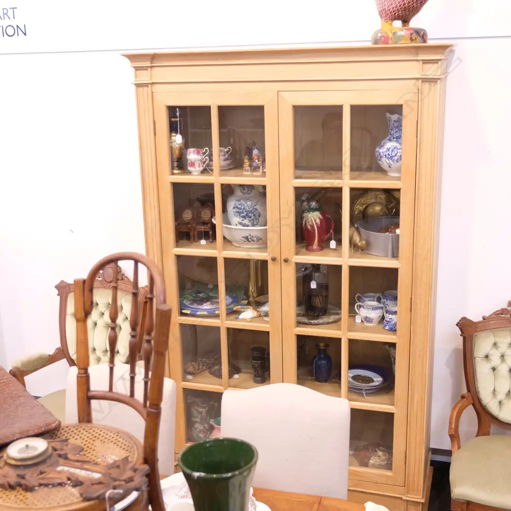 LARGE GLAZED OAK 2 DOOR BOOKCASE H. 2105MM Image 1++