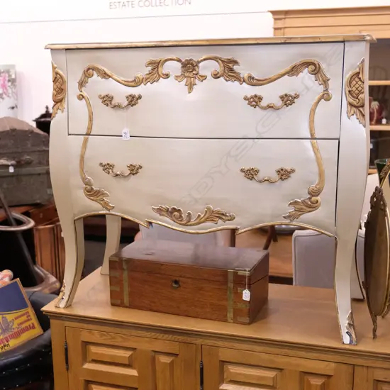 FRENCH STYLE BOMBE COMMODE CREAM/GOLD W. 990M