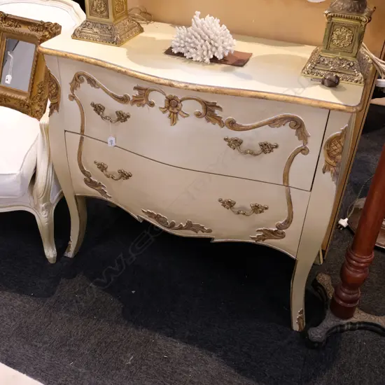 FRENCH STYLE BOMBE COMMODE CREAM/GOLD W. 990MM