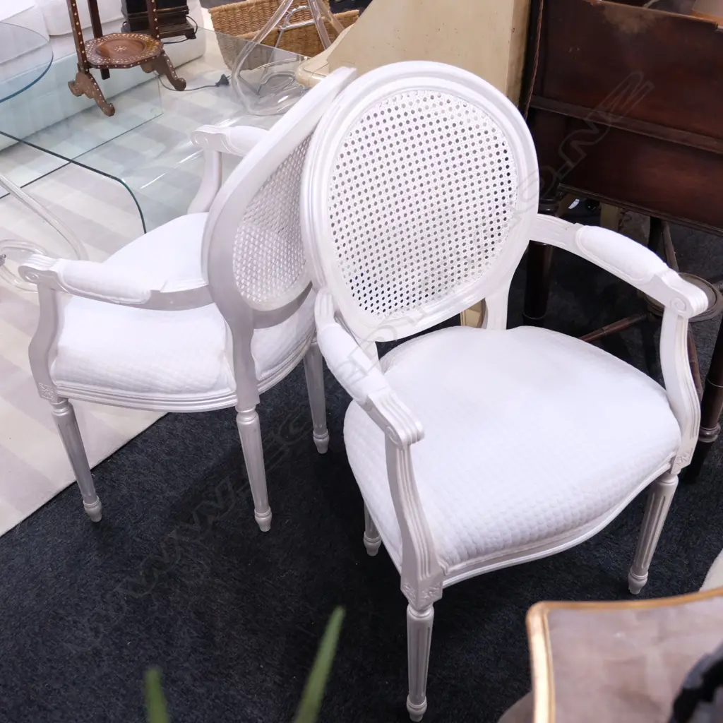 6 CANE BACKED FRENCH STYLE CARVER CHAIRS H. 950MM Image 1++
