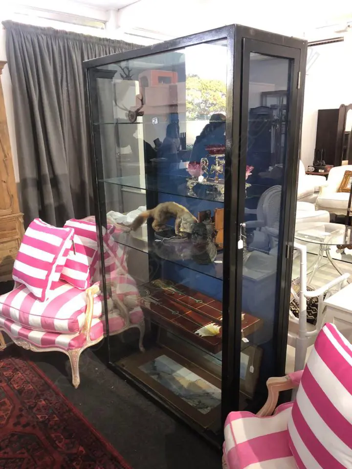 VINTAGE GLASS UPRIGHT DISPLAY CABINET H. 1990MM Image 1++