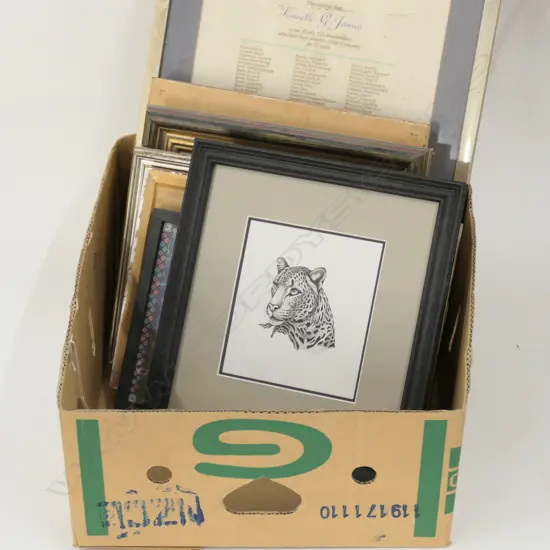 LOT ASST ARTWORK INCL. LEOPARD INK AND PENCIL WORK + PRINTS ETC