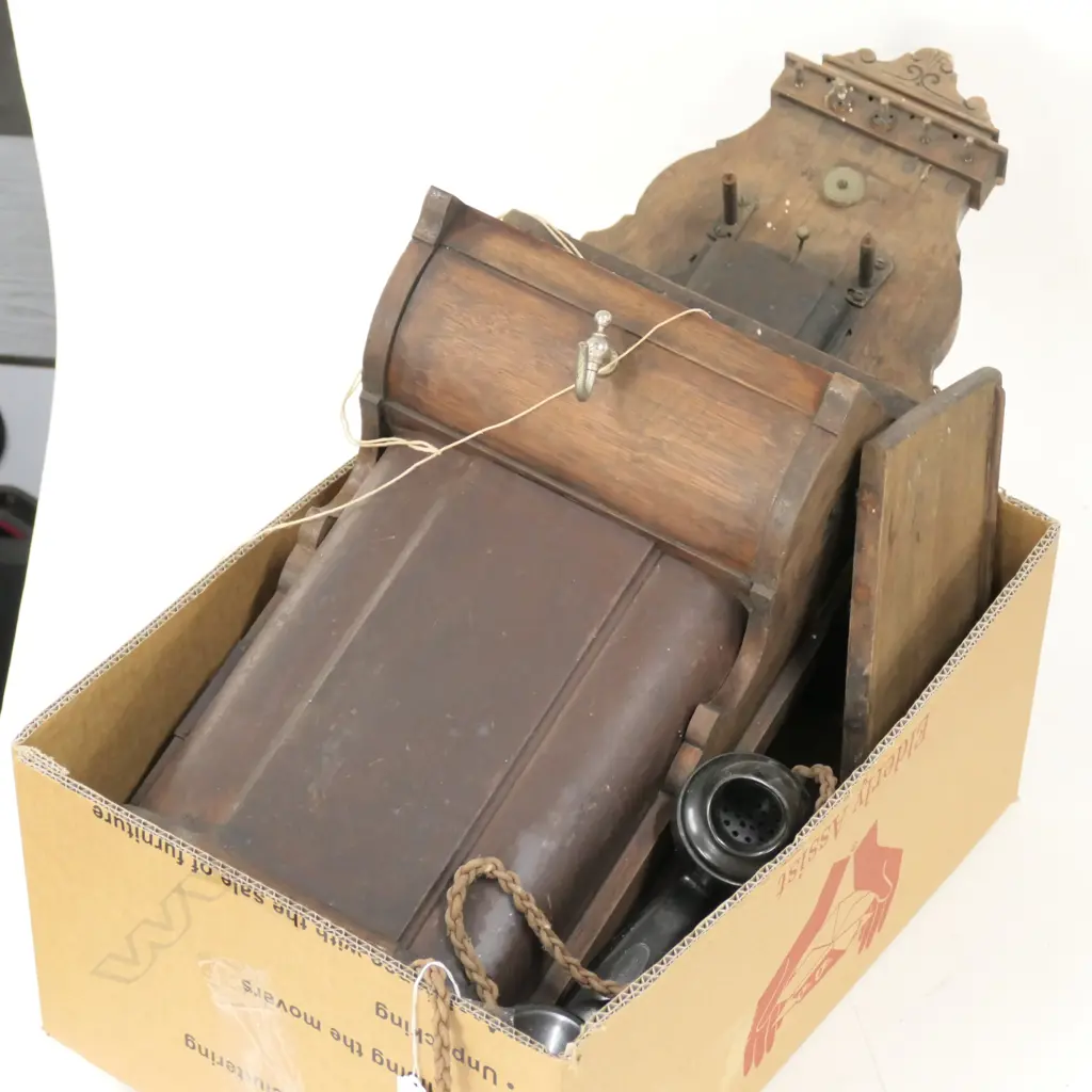 ANTIQUE WALL HANGING TELEPHONE + 3 RECEIVERS Image 1++
