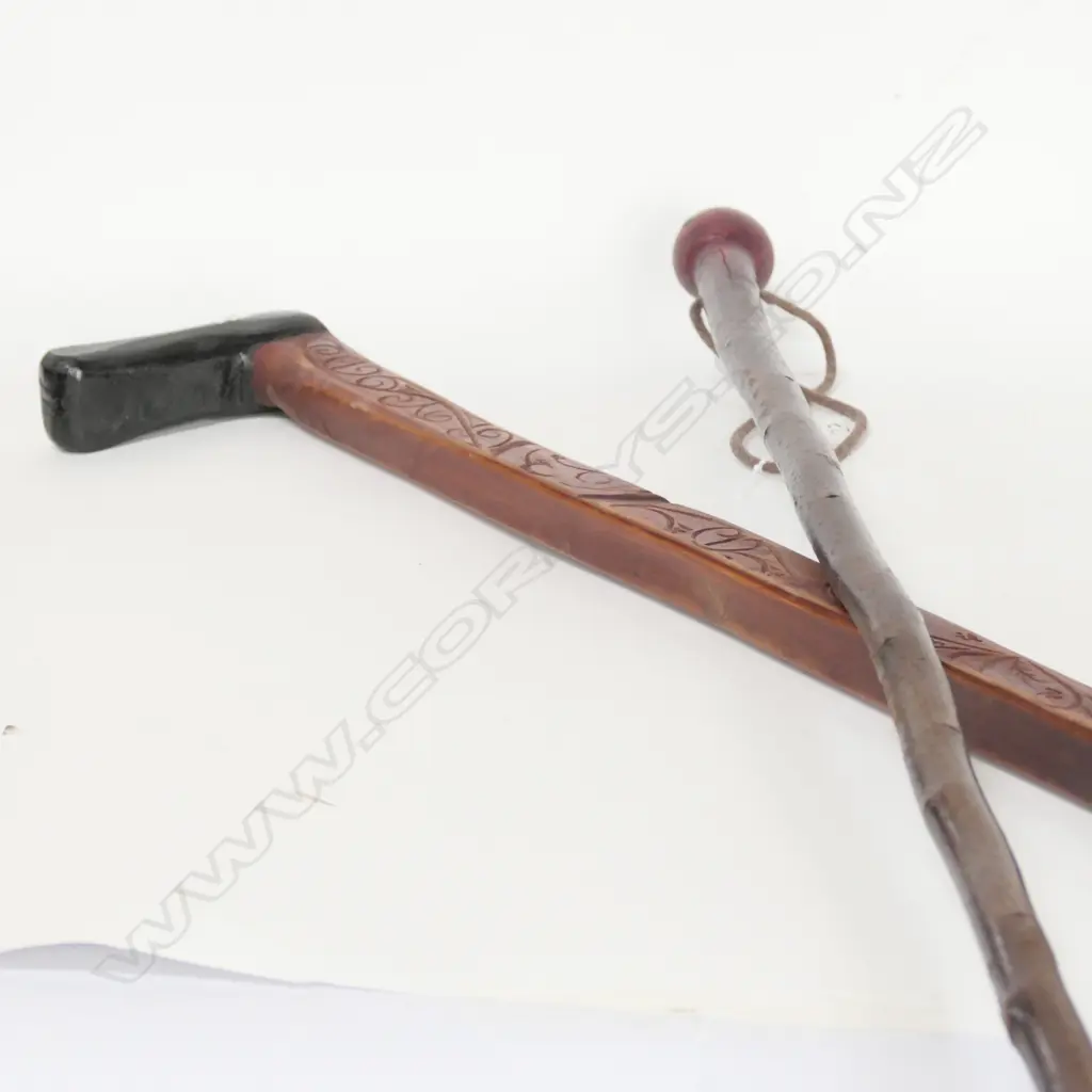 2 WALKING STICKS: 1 MAORI CARVED Image 1++