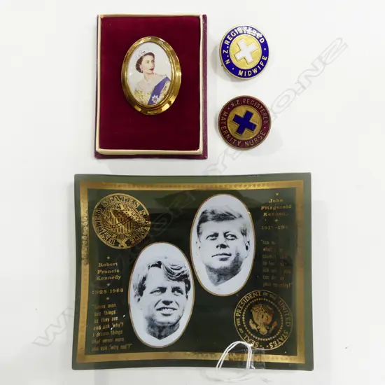 QEII BROOCH 2 VINTAGE MIDWIFE BADGES KENNEDY TRAY