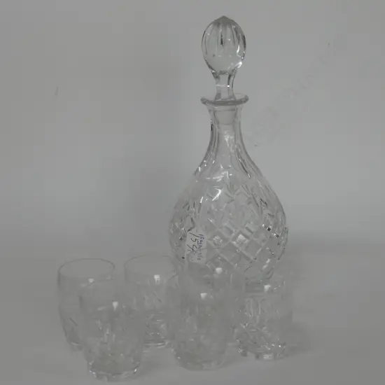 CUT CRYSTAL DECANTER + 6 GLASSES