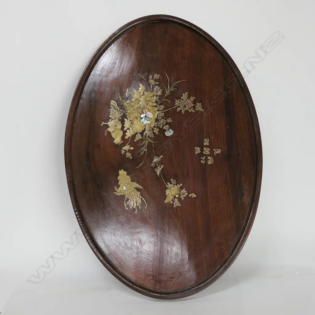 19TH C. ROSEWOOD BRASS INLAID SERVING TRAY W/ REPAIRS W. 600MM Image 1++