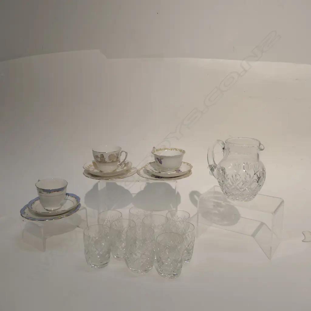 3 TRIOS, CRYSTAL JUG AND 3+6 GLASSES Image 1++