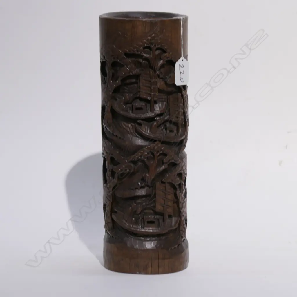 CHINESE CARVED BAMBOO BRUSH POT. H.340MM Image 1++