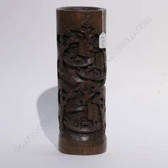 CHINESE CARVED BAMBOO BRUSH POT. H.340MM