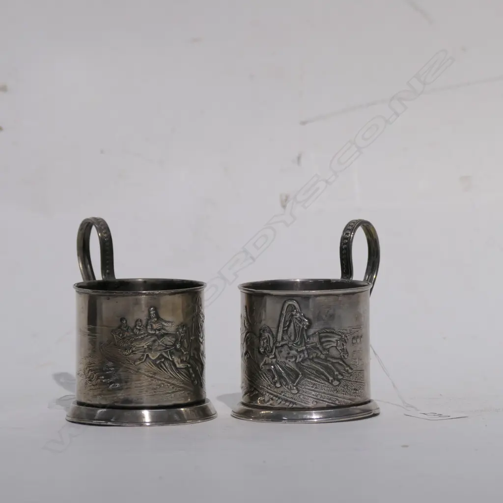 2 EASTERN EUROPEAN MARKED SILVER MUGS 185GMS (TEST AS SILVER) Image 1++