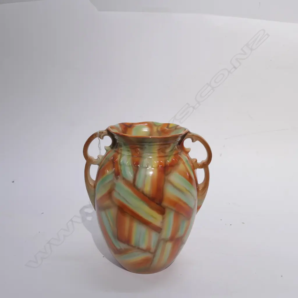 FALCON WARE ART DECO VASE ORANGE TURQUOISE BANDS Image 1++