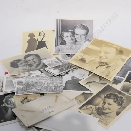 LOT ASST VINTAGE POSTCARDS + AUTOGRAPHED PHOTOGRAPHS ETC