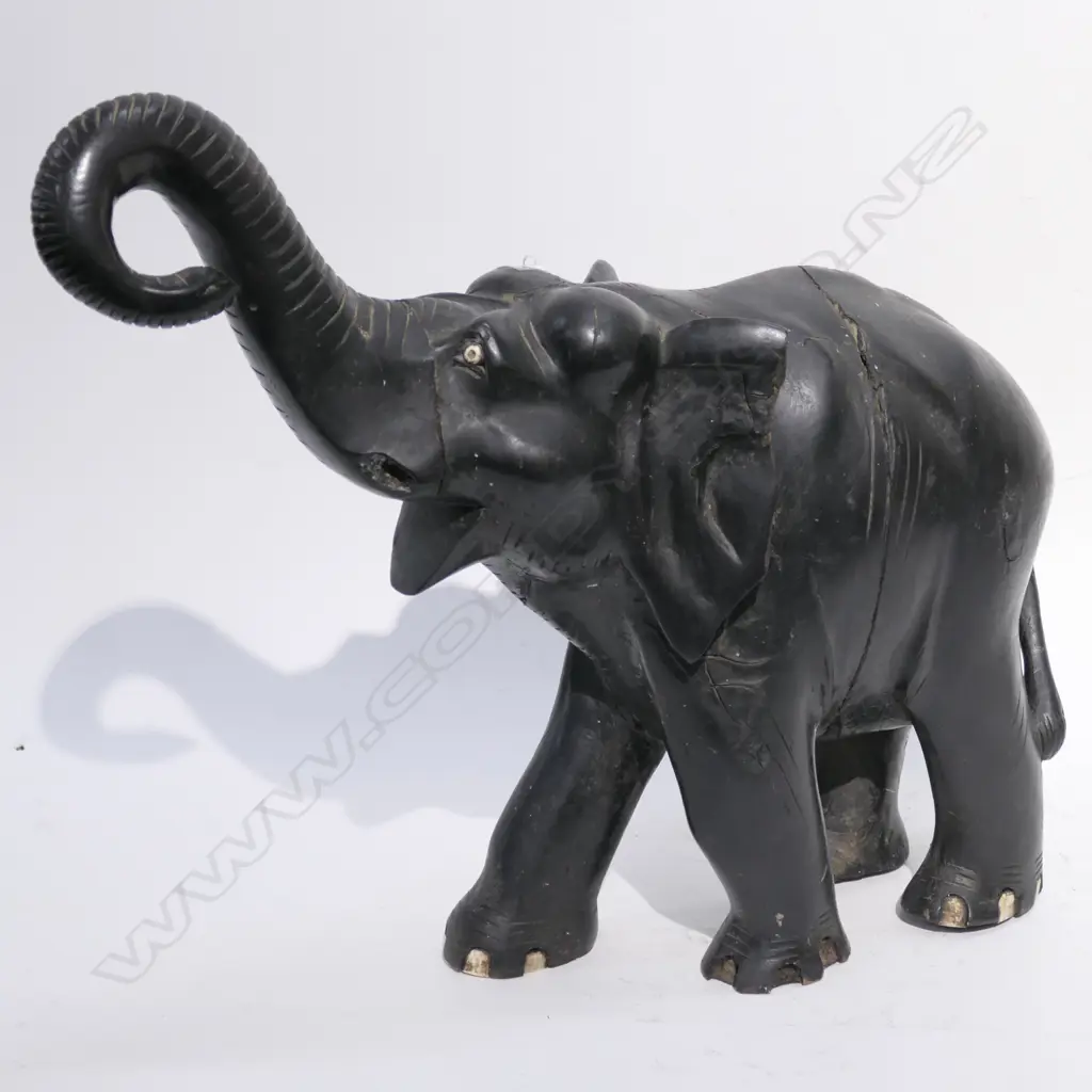 CARVED EBONISED ELEPHANT. SOME FAULTS H. 450MM Image 1++