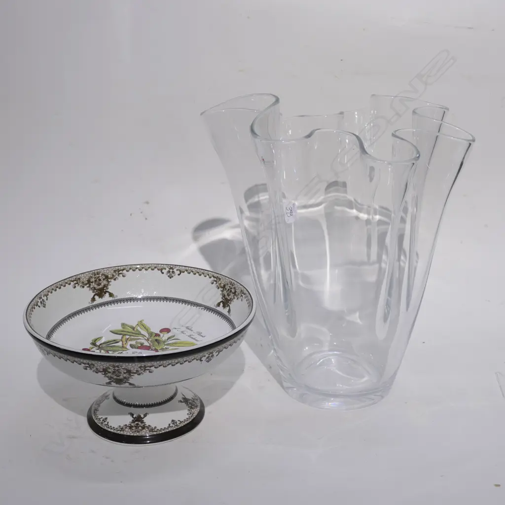 GLASS HANDKERCHIEF VASE H. 350MM + COMPORT Image 1++