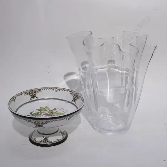 GLASS HANDKERCHIEF VASE H. 350MM + COMPORT