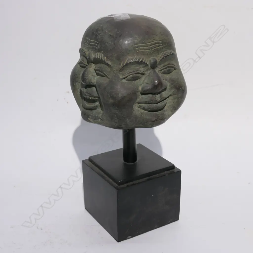 BRONZE 4 FACES OF HOTEI ON PLINTH H 370 MM Image 1++