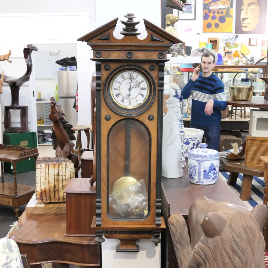 WALNUT FRAMED REGULATOR WALL CLOCK H. 1220MM Image 1++