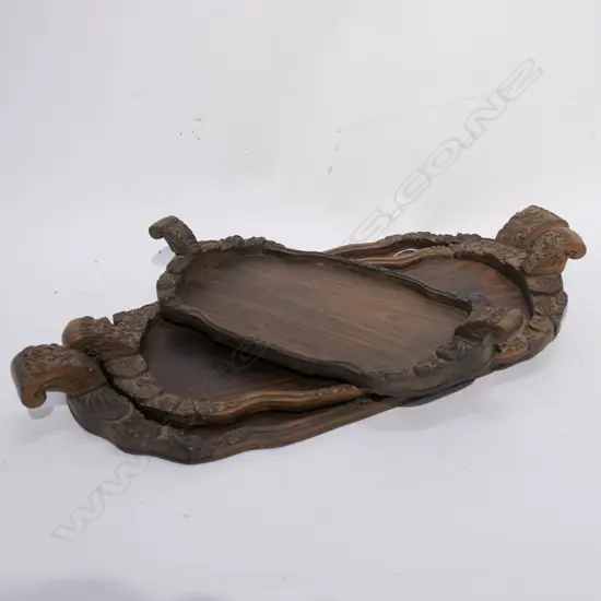 3 CARVED WOODEN TRAYS L 660 MM