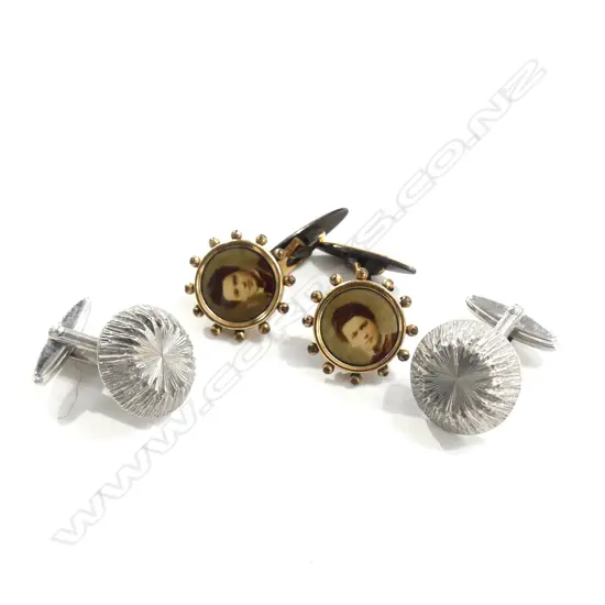 TWO PAIRS OF CUFFLINKS (ONE PAIR SILVER)