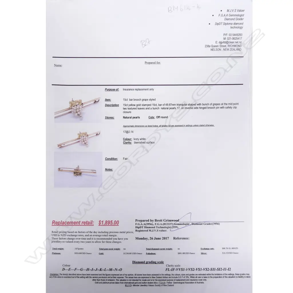 15CT GOLD AND PEARL BAR BROOCH REPLACEMENT VALUATION $1895 (B27) Image 1++